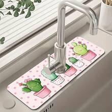 1pc, Home Decor, Pattern Printed Faucet Mat, Durable Polyester, Quick Dry, Easy To Clean, Suitable For Kitchen And Bathroom, Easy To Install, Daily Decoration, Gift, Bathroom Mat, Durable Faucet Mat, Faucet Accessories, Faucet Splash Guard, Mud Guard, Moisture-Proof Non-Slip Faucet Mat, Kitchen Countertop Accessories, Protect Your Kitchen Countertop. - Multicolor - View 13