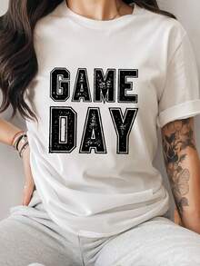 Blusas bonitas Camiseta Verano Estampado Deportivo Gráfico Mujer Casual Algodón Manga Corta Cuello Redondo Blusas para dama casuales - Blanco - Ver 2