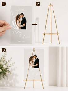 1PC Customizable Photo & Text Acrylic Wedding Welcome Sign, Personalized Happy Life Decor Plaque, Suitable For Wedding Venue Decoration, Wedding Decor, Wedding Welcome Sign, Customized Wedding Crafts - Multicolor - View 4