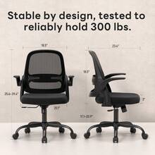 Ergonomic Mesh Office Chair With Flip-Up Arms, Adjustable Height Breathable Mesh Back & Thick Cushion Seat, 360° Swivel Rolling Computer Desk Chair, BIFMA Certified Heavy Duty 300 LBS Office Chair For Adults, Black - Black - View 2