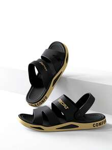 Unisex 2-Way Wearable Slide Sandals, Soft Sole Wear-Resistant Fashion Letter Strap Backstrap Sandals, Beach Outdoor Casual Slides, Indoor Home Bathroom Shower Slippers - Gold - View 2