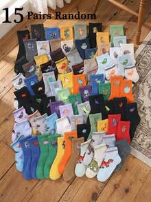 20 Pairs Kids Mid Calf Socks 1-16 Years Boys Girls Cute Dinosaur Pattern Athletic Sports Socks Classic Ribbed School Crew Socks - Multicolor - View 20
