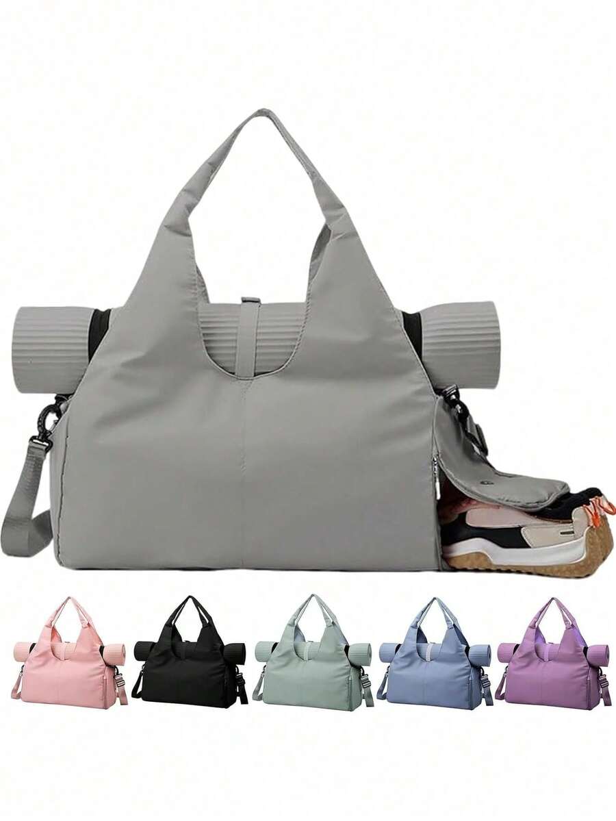 Women's Gym Bag, Large Capacity Handbag, Yoga Bag, Yoga Mat Shoulder Bag, Lightweight Fabric Hobo Tote Bag, Foldable Travel Bag, Suitcase - 灰色的 - 查看 1