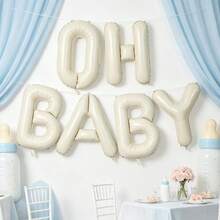 奶油米色 OH BABY 字母箔氣球橫幅，波希米亞風嬰兒洗禮、性別揭曉派對裝飾，新生兒歡迎拍照背景裝飾氣球 - 奶油色 - 查看 6
