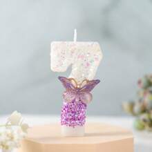 1PC Birthday Candle Gradient Purple Glitter Number 0-9 Candle With Purple Butterfly Decor, Cake Topper For Birthday Anniversary Party - Purple - View 8