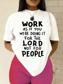 Camiseta Divertida para Mujer con el Eslógan "Trabajando Duro" - 100% 180GSM Blanca, Casual, de Cuello Redondo y Manga Corta, con Chistes Laborales Humorísticos, Adecuada para Regalos de Ofi - Blanco - Ver 1