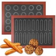 1 Or 2Pcs Perforated Double Sided Silicone Baking Sheet, 12x16 Inches Breathable Mesh Oven Liner With Macaron Bread Markings, Reusable Bake Mat For Cookie Pastry Bread Pizza - View 2