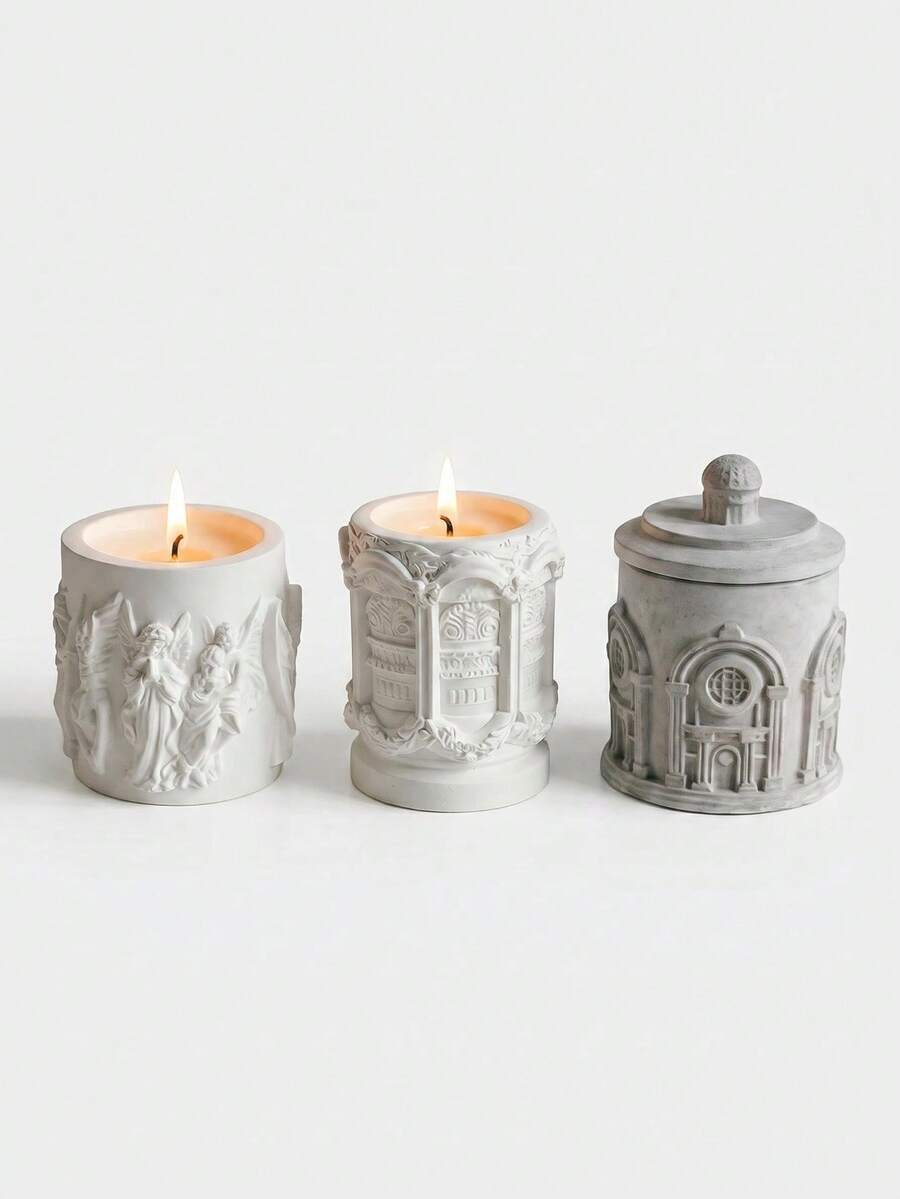 1pc Roman Relief Candle Cup Mixed Soy Wax Candle, Romantic And Cute, Perfect Home Decor For Autumn And Winter, Ideal Gift For Friends And Loved Ones. Suitable For Friends Gathering, Wedding, Yoga And Spa, Creates Romantic Candlelight Dinner Atmosphere, Also Can Be Used As Birthday Candle - 1PC - View 1