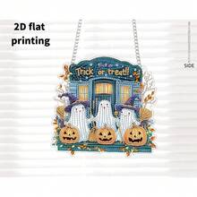 2D Flat Design, Asymmetrical Diamond Inlay, Ghost Diamond Painting Hanging Decor Set, 5D DIY Diamond Painting Halloween Style Pendant, Suitable For Home Wall, Yard, Front Door Sign Outdoor Decoration, Double-Sided Printing, Single-Sided Diamond Studded - A - View 4