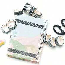 Basic Washi - Juego de 10 rollos de cintas adhesivas decorativas de punto y cuadrcula para revistas, planificadores, lbumes de recortes, envoltura de regalos, manualidades - negro Blanco - Ver 5
