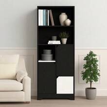 Multifunctional Bookcase With Open Shelves, Doors And Drawers, Black And White, Modern Style, Storage Unit For Bedroom And Living Room - 黑色 - 查看 3