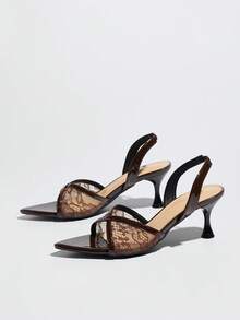 Sandalias de tacón alto para mujer de verano, estilo clásico de fiesta primavera/verano con patchwork de malla cruzada, slip-on, elegantes y maduras, color marrón café, tacón de copa, punta fina, cómodas y versátiles, zapatos de tacón bajo para discoteca, fiesta, cita, compras, regalo del Día de San Valentín, Día de la Madre y Día de la Mujer - Café integral - Ver 6