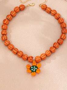 1pc Summer Ocean Style Shell Beach Colorful Beaded Flower Necklace With Fresh Little Fish Multi-Pendant Pearl Girls Necklace - Multicolor - View 8