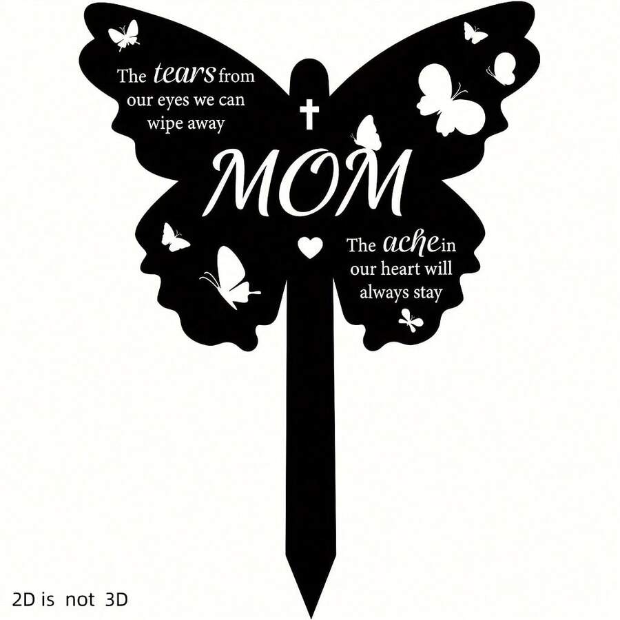 2D Flat Butterfly Acrylic Memorial Stake - Acrylic Garden Plaque, Suitable For Mother, Condolence And Memorial Cemetery Decoration - A - View 1