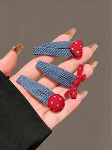 6/2pcs Polka Dot Heart Bow Hair Clips, Suitable For Daily Use - Multicolor - View 2