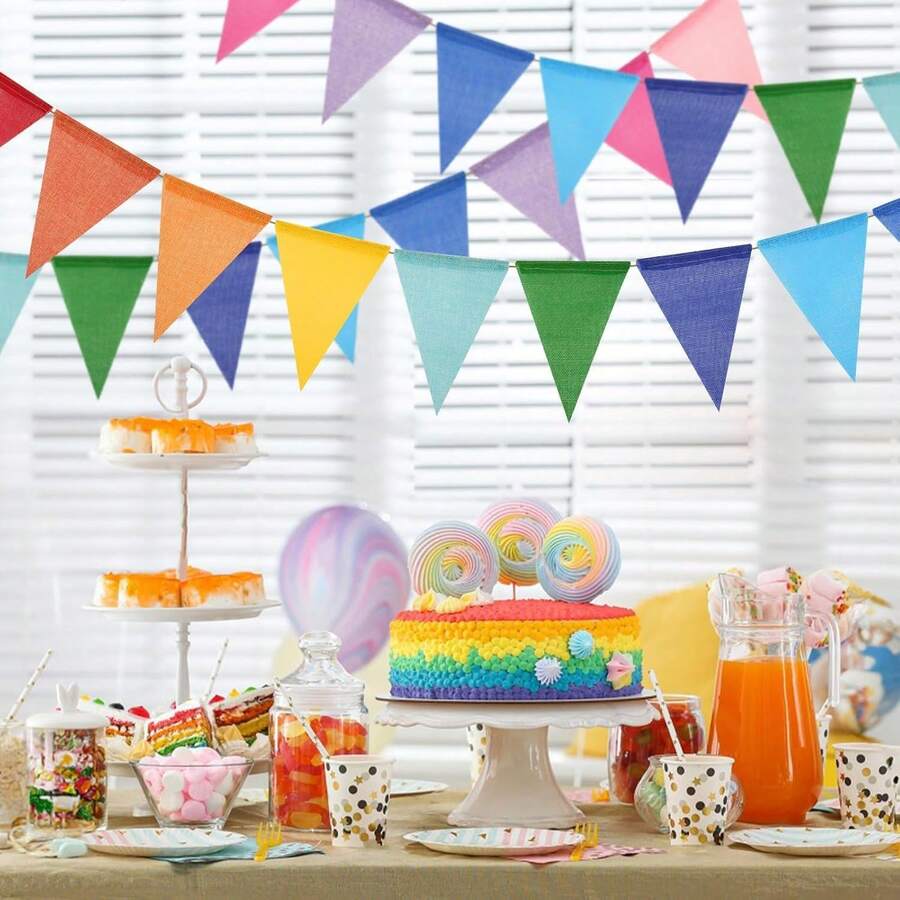 VINCAN 1 Set 12-Piece Triangular Flag Banner, Reusable And Easy To Hang, Vintage Country Style, Scene Decor, Suitable For Home Interior Decoration, Birthday, Wedding Party, Autumn, Back To School - Multicolor - View 1