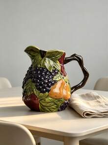 Silesian Style Handmade Ceramic Pot And Cup, Hand-Molded, Hand-Painted, Enhanced 3D Fruit Relief, Thick Texture Sculpted Grapevine, Cold Water Pitcher, Juice Pitcher, Tea Pot, Coffee Cup, Tea Cup, Milk Cup, Suitable For Daily Use And Gifts, Garden Parties, Family Gatherings - Multicolor - View 7
