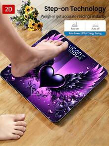 Purple Butterfly And Bird Pattern Body Weight Scale, Throom Electronic Scale, With Backlit LED Display, High Precision, Max Capacity 400lbs/180kg - A - View 2