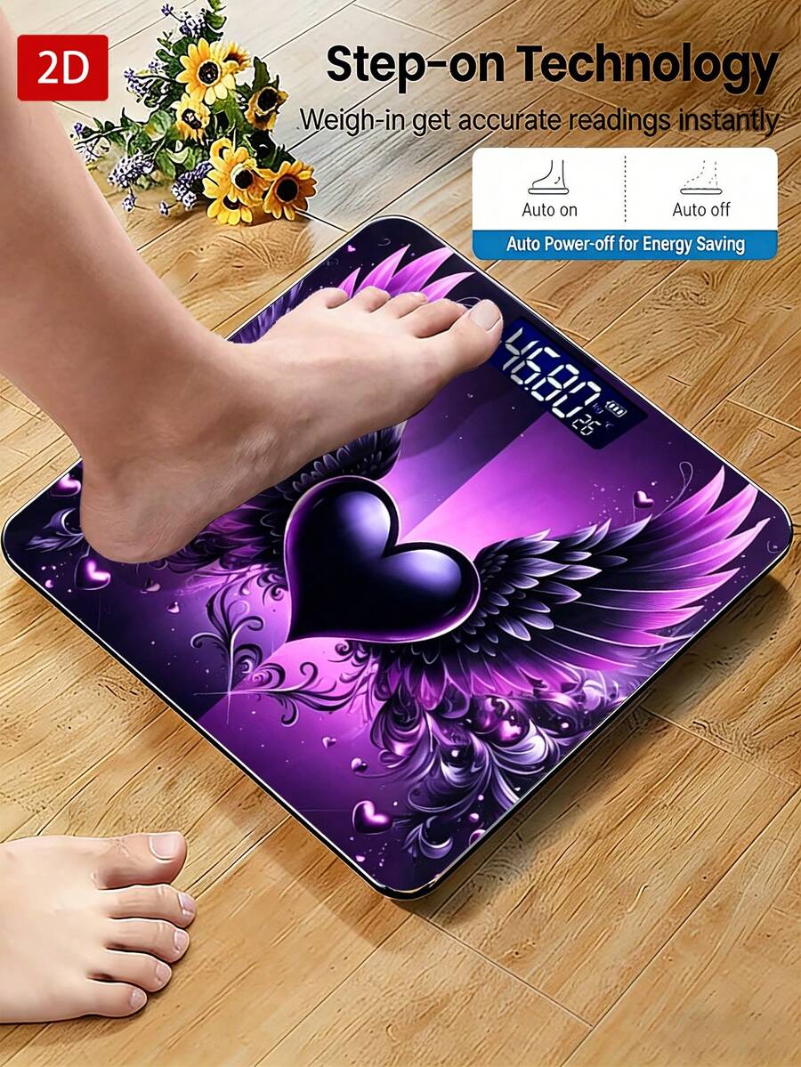 Purple Butterfly And Bird Pattern Body Weight Scale, Throom Electronic Scale, With Backlit LED Display, High Precision, Max Capacity 400lbs/180kg