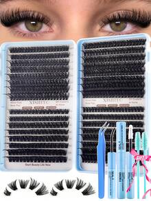 640/608pcs Eyelash Cluster Set DIY Eyelash Extension Kit Mixed 10-16mm Individual Eyelashes, Includes Eyelash Glue And Sealer, Eyelash Tweezers, Eyelash Brush, Fluffy Individual False Eyelashes Set, D-Curl Eyelash Clusters, DIY Eyelash Extension Kit, Waterproof Eyelash Glue, Eyelash Applicator, Dense False Eyelashes Set - Multicolor - View 9