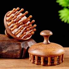 1pc Sandalwood Mushroom Head Massage Comb, 28 Teeth Nail Care Nourishing Hair Without Damaging Hair, Healthy Scalp Care Wooden Comb, Head Massage Wooden Comb, Hair Care Wooden Comb - Multicolor - View 7