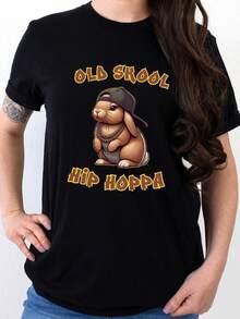 Camiseta unisex, camiseta de conejo estilo hip hop, regalo musical divertido de conejo, camiseta unisex, blusas de mujer, camisas de mujer, blusa, camisas - Negro - Ver 1