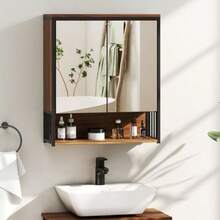 Wall-Mounted Bathroom Cabinet With Mirror, Made Of MDF And Particleboard, Brown - 棕色 - 查看 2