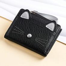 Cat-Themed PU Short Zipper Wallet, Korean Style, Multi-Card Slot, Fashionable Snap-Button Purse, High-End - Pink - View 12