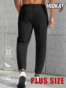 Plus Size Men's Casual Sports Pants, High Elastic Fabric, With Drawstring Waist And Zipper Pockets, Suitable For Daily Wear And Outdoor Activities With Reflective Design Black Spring - Black - View 3