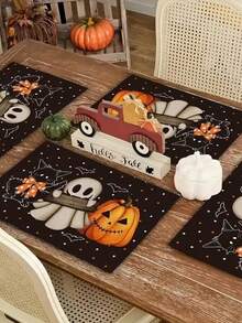 1 pieza Mantel individual con patrón de calabaza de Halloween y gato negro, adecuado para decoración de fiesta de Halloween, mantel de mesa para cena familiar, decoración de mesa de postres de fiesta, mesa de evento festivo y decoración de restaurante con temática de sala de escape - Talla única - Ver 6