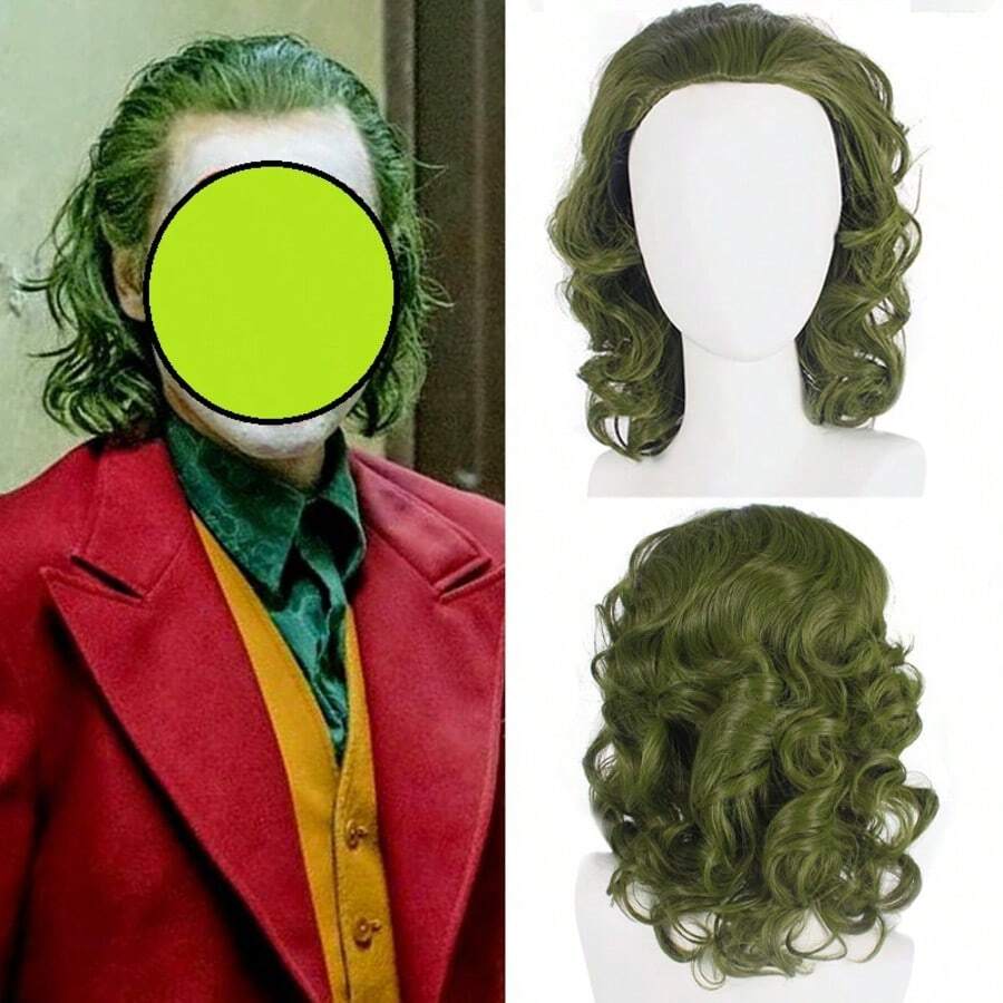 男士綠色長假髮,日常時尚 Cosplay 派對度假自然蓬鬆假髮,耐熱合成纖維髮絲,逼真頭皮設計(含假髮帽) - 綠色 - 查看 1