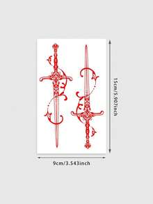 1pc Men's Gothic Dark Temporary Tattoos, Black Skull Snake Design, Waterproof Sweatproof, Fit Hand Finger Leg Neck - Red - View 6