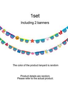 1 Set Summer Party Banner, Multicolor Rectangular Paper Summer Banner Decoration, Tropical Summer Holiday Birthday Party Decoration, Suitable For Pool, Beach, Luau Party, Tropical Party - Glasses - View 11