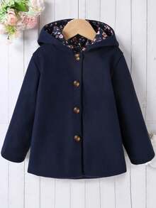 Girls Casual Daily Hooded Regular Shoulder Long Sleeve Loose Mid-Length Solid Color Overcoat - Blue - View 2