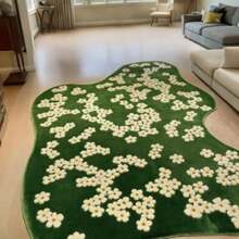 Faux Cashmere + 1000g + 10mm INS Green Moss Flower Living Room Decor Carpet Forest Daisy Pattern Bedroom Bedside Rug Nordic Style Balcony Plush Carpet Fluffy Soft Asymmetrical Shape Bathroom Anti-Slip Mat - Moss Flowers - View 6
