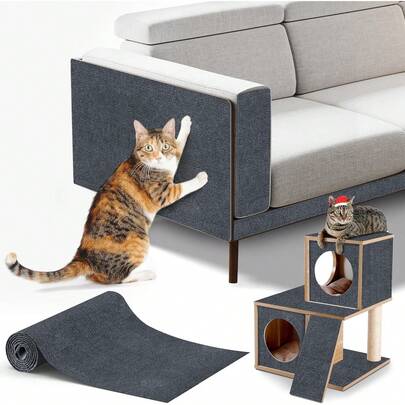 Alfombra rascadora para gatos, almohadilla autoadhesiva recortable de repuesto para cubrir postes de escalada de gatos, para estanterías, escalones, esquinas de sofá y pared, protector de muebles rascador para gatos (78.7x15.8 pulgadas)