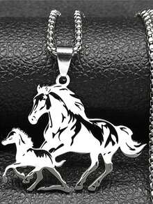 Horse Pendant Necklace For Men, Stainless Steel Double Horse Charm Necklace, Equestrian Animal Pendant Chain Jewelry Gift - Silver - View 9