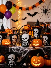 Halloween Felt Storage Bag, Pumpkin, Skull And Ghost Face Shaped Handheld Gift Basket, Spooky Party Candy Storage Bag, Gothic Halloween Decoration, Halloween Party Gift Handbag, Suitable For Halloween Costumes And Home Decor - Multicolor - View 3