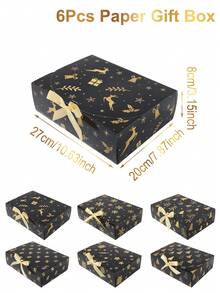 6pcs Christmas Gift Boxes With Ribbons, Black & Gold Christmas Gift Packaging Boxes, Christmas Snowflake Reindeer Snowman Penguin Design Christmas Gift Boxes, Christmas Party Small Gift Boxes, Christmas Gift Packaging Supplies, Home Christmas Decor, Christmas Gifts, Winter Holiday Decor, Seasonal Packaging, Christmas Party Supplies, Christmas Decor, Room Decor, 2027 New Year Decor, Christmas Decor - Christmas Black Gold - View 13