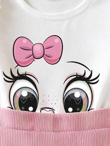 Set Atasan dan Rok Lengan Panjang Leher Bulat Motif Kartun untuk Bayi Perempuan - Putih - View 4