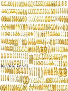 60/48/36/24/12pcs Fashion Minimalist Elegant Exquisite Vintage Design Geometric Ribbon Faux Pearl Square Cross Twisted Multi-Layer Heart Flower Hollow Embossed Textured Glossy Minimalist Plain Thick C-Hoop Earrings Set For Holiday Vacation Party Date Gift Daily Commute Wear - Yellow Gold - View 9