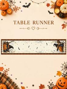 1 Set-Halloween Linen Table Runner And Placemats Set, Witch Hat Pumpkin Bat Spider Web Buffalo Plaid Dining Table Decor, Fall Kitchen Table Decorations For Farmhouse Home, Halloween Party, Holiday Dinner And Spooky Home Decor - Multicolor - View 16