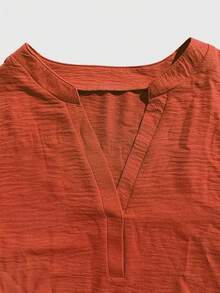 Size - Size - Women's Blouse With Ruffles And Three-Quarter Sleeves, Solid Color, Casual Loose Fashion, V-Neck, For Business - 橘色 - 查看 7