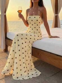 Elegant Women's Dress With Floral Print And Open Back, Summer Clothes, Beach Outfits For Women, Beach Vacation Clothes, Party Outfits, Bridesmaids - 香檳色 - 查看 3