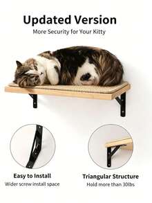 Cat Wall Shelf With Scratching Board, Pine Wood Wall-Mounted Floating Cat Perch, Windowside Hanging Hammock, Cat Wall Furniture For Sleeping, Playing And Climbing - Multicolor - View 7