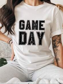 Blusas bonitas Camiseta Verano Estampado Deportivo Gráfico Mujer Casual Algodón Manga Corta Cuello Redondo Blusas para dama casuales - Blanco - Ver 1