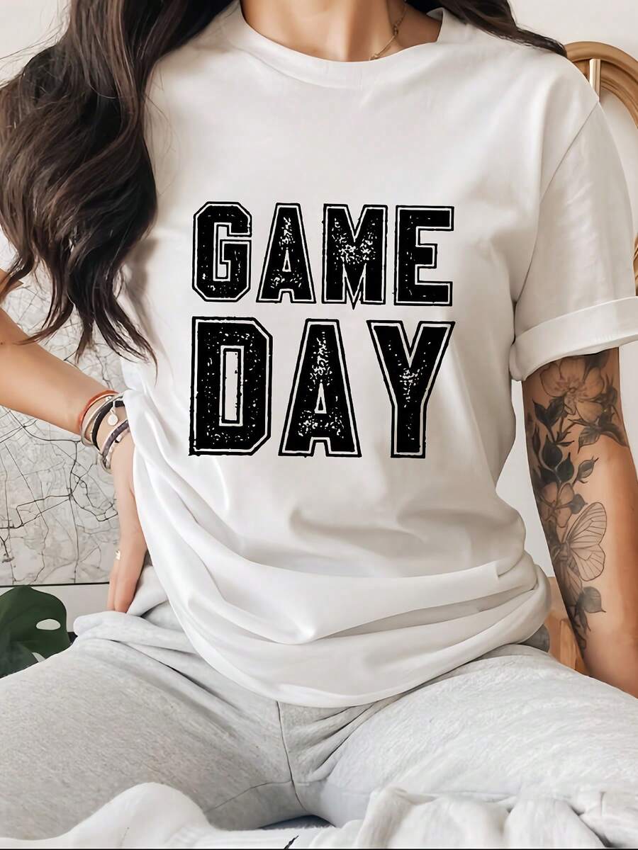 Blusas bonitas Camiseta Verano Estampado Deportivo Gráfico Mujer Casual Algodón Manga Corta Cuello Redondo Blusas para dama casuales - Blanco - Ver 1