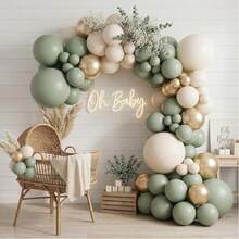 130er Set Salbeigrün & Sandweiß Boho-Stil Ballonbogen Girlande, Mattbraun & Weiß Ballon Set, geeignet für Babyparty, Brautparty, Geburtstag, Verlobungsparty Dekoration - Mehrfarbig - Übersicht 10