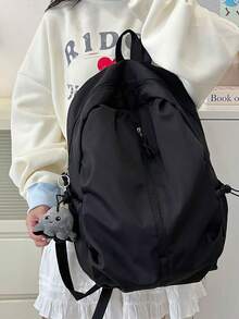 1/2pcs Solid Color Lightweight Backpack, Minimalist Casual Design, Large Capacity Main Compartment, All-Season, Unisex Adult Style, Suitable For School, University, Travel, Hiking, Commuting And Back To School - Multiple Styles - View 6
