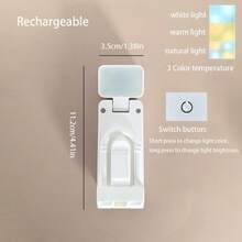 1pc White Eye-Protection Rechargeable Book Light, Portable Foldable Clip-On Reading Lamp, Adjustable Brightness, Durable, Compact Size, Ultra-Bright Stepless Dimming 3 Color Temperature Portable Clip-On Desk Lamp, Suitable For Bed Reading, Dorm Reading Light, Lightweight Clip-On Lamp, Perfect Gift For Children, Book Lovers, Classmates, Friends, Birthday, Graduation Season - Mini Folding Clip Book Lamp - View 11